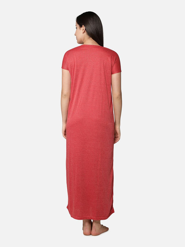 Be You Women Red Embroidered Maxi Maternity Nightdress