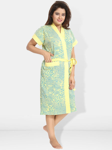 Be You Women Printed Cotton Anti-bacterial Super Soft Bath Robe With Belt
