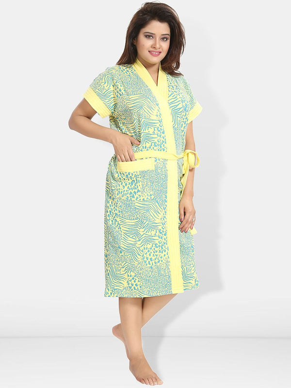 Be You Women Printed Cotton Anti-bacterial Super Soft Bath Robe With Belt