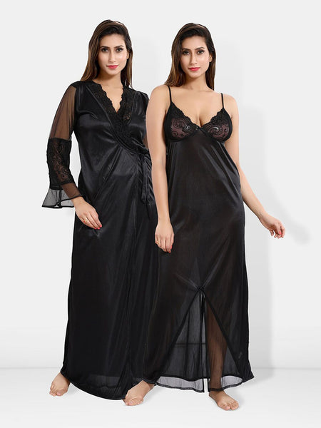Be You V-Neck Maxi Satin Wrap Nightdress With Robe