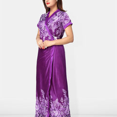 Be You Women Printed V-Neck Maxi Nightdress with Robe