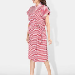 Be You Red Striped Cotton Drawstring Knee Length Bath Robe-2XL