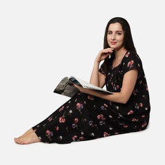 Be You Black Floral Printed Maxi Nightdress