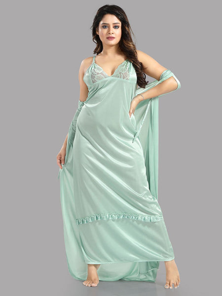 Be You Green Satin Maxi Shoulder Straps Nightdress
