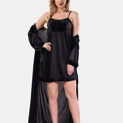 Be You Square Neck Lace Up Details Satin Maxi Nightdress With Robe