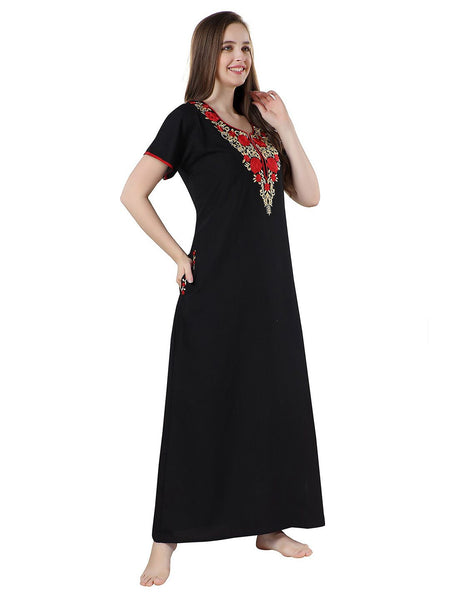 Be You Black Embroidered Maxi Nightdress