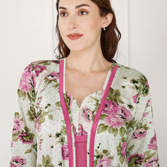 Be You Floral Printed Shoulder Straps Satin Maxi Nightdress With Robe