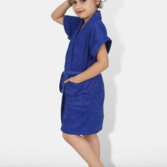 Be You Blue Solid Cotton Drawstring Knee Length Bath Robe