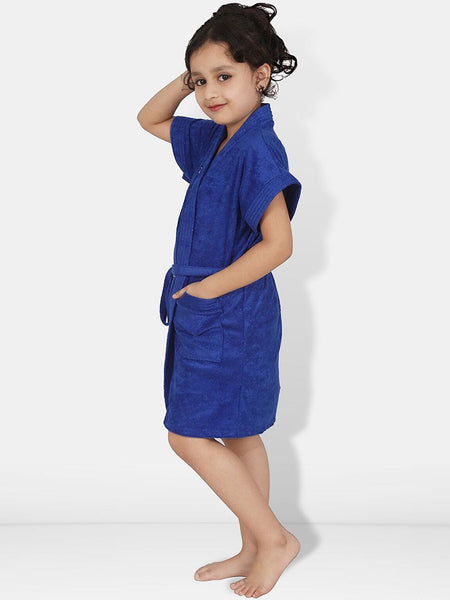 Be You Blue Solid Cotton Drawstring Knee Length Bath Robe