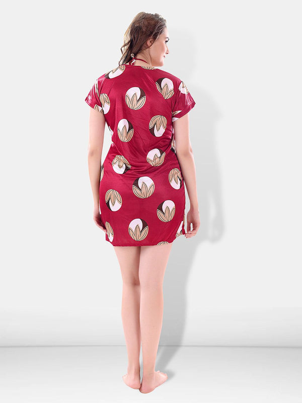 Be You Maroon Printed Nightdress