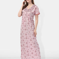 Be You Floral Printed Embroidered Maxi Nightdress