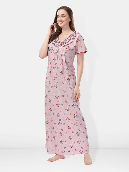 Be You Floral Printed Embroidered Maxi Nightdress