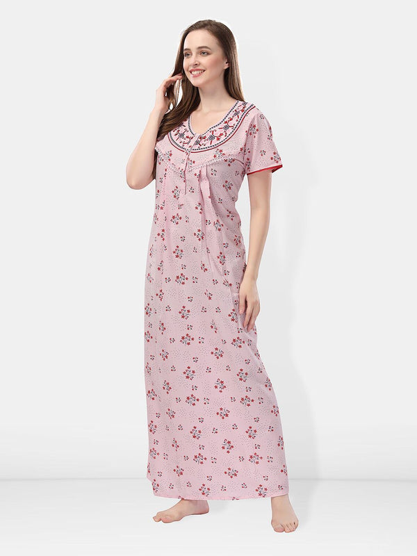 Be You Floral Printed Embroidered Maxi Nightdress