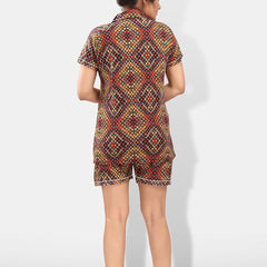 Be You Lapel Collar Geometric Printed Printed Night suit