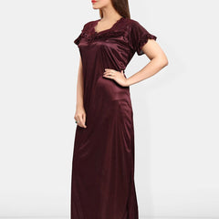 Be You V-Neck Short Sleeves Satin Maxi Regular Nightdress