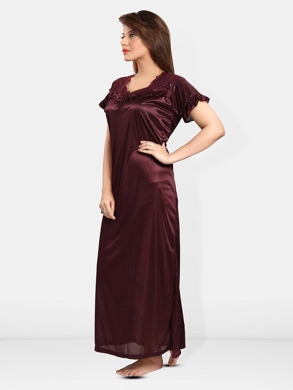 Be You V-Neck Short Sleeves Satin Maxi Regular Nightdress