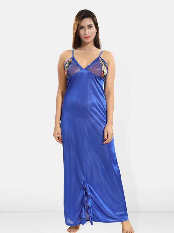 Be You Women Printed V-Neck Maxi Nightdress with Robe
