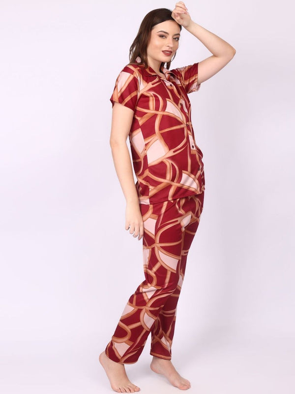 Be You Women Maroon Printed Night suit