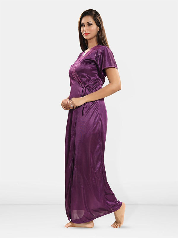 Be You Lace Design Halter Neck Nightdress With Robe