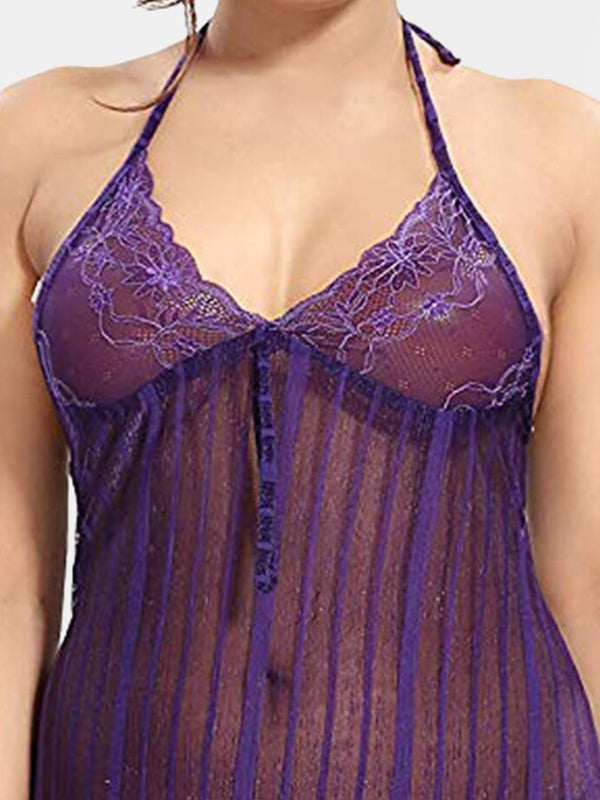 Be You Self Design Net Halter Neck Baby Doll With Brief