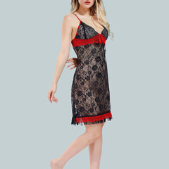Be You Solid Lace Details Satin Nighty with Robe