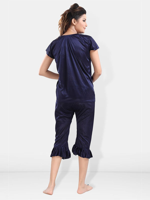 Be You Square Neck Satin Night Suit With Robe
