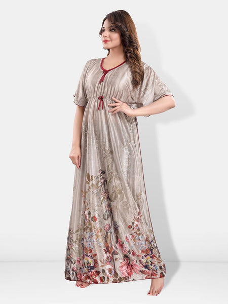 Be You Floral Printed Satin Kaftan Nightdress