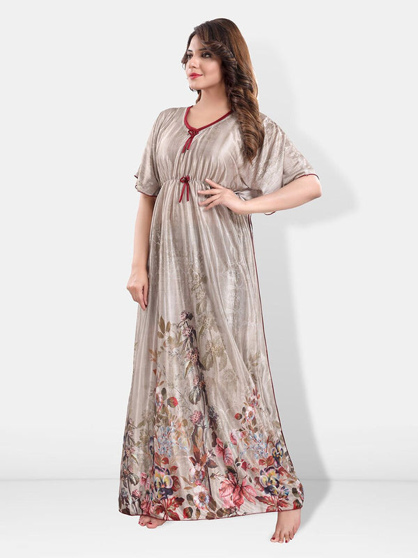 Be You Floral Printed Satin Kaftan Nightdress