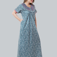 Be You Blue Embroidered Maxi Nightdress