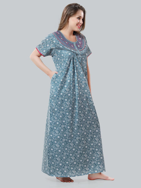Be You Blue Embroidered Maxi Nightdress