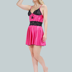 Be You Solid Lace Details Satin Nighty with Robe