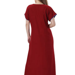 Be You Maroon Embroidered Maxi Nightdress