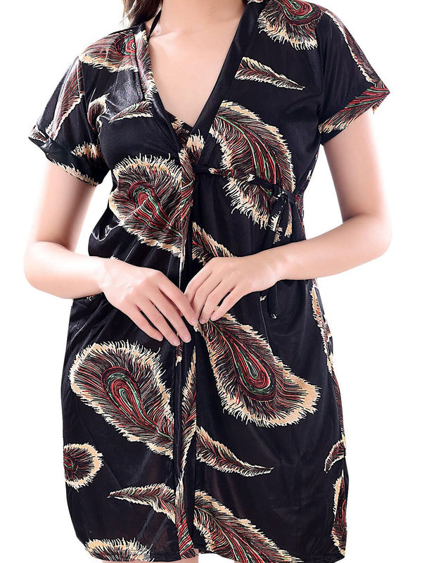 Be You Women Set Of 3  Black Printed Nightdress