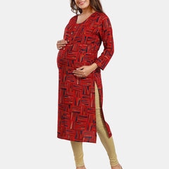 Be You Geometric Printed Round Neck Maternity Straight Kurta
