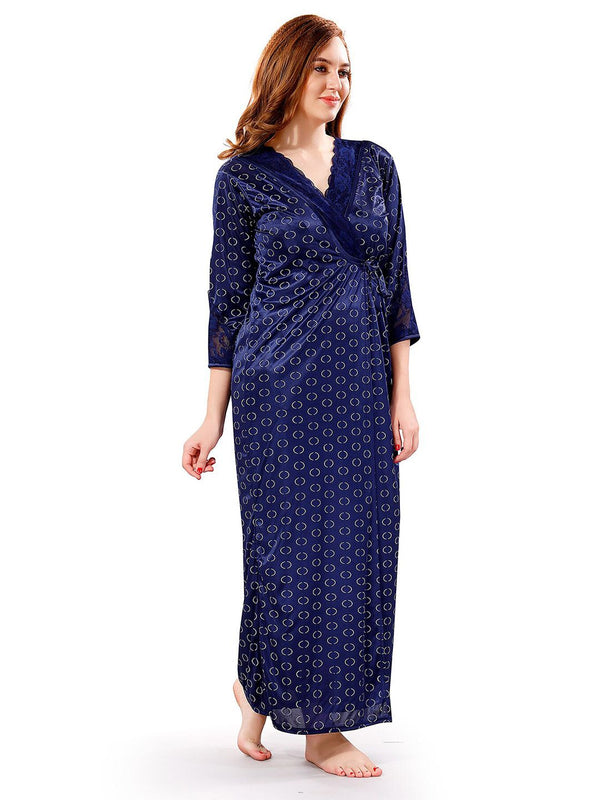 Be You V Neck Lace Satin Maxi Nightdress With Robe