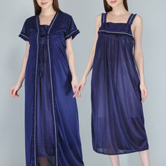 Be You Women Navy Blue Maxi Satin Nightdress