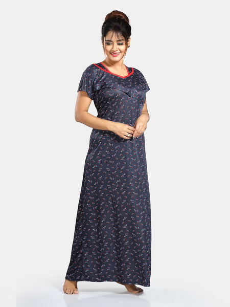 Be You Floral Printed V-Neck Satin Maxi Nightdress