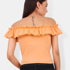 Be You Off-Shoulder Flutter Sleeve Ruffles Cotton Bardot Crop Top
