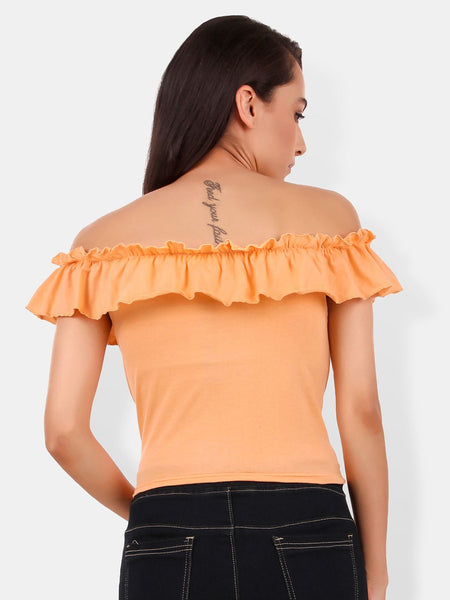 Be You Off-Shoulder Flutter Sleeve Ruffles Cotton Bardot Crop Top
