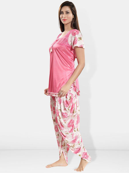 Be You Floral Printed Short Sleeves Satin Top & Patiyala