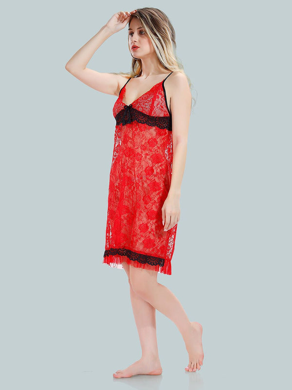 Be You V-Neck Lace Up Details Satin Baby Dolls With Robe