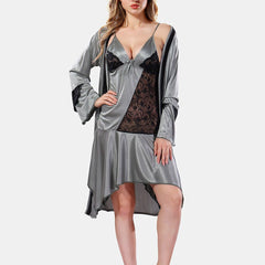 Be You Solid Lace Details Satin Nighty with Robe
