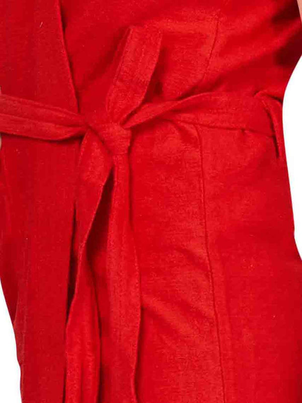 Be You Red Solid Cotton Drawstring Knee Length Bath Robe