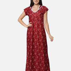 Be You Women Maroon Printed Maternity Maxi Nightdress