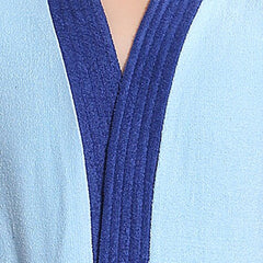 Be You Two-Tone Blue Solid Cotton Drawstring Knee Length Bath Robe