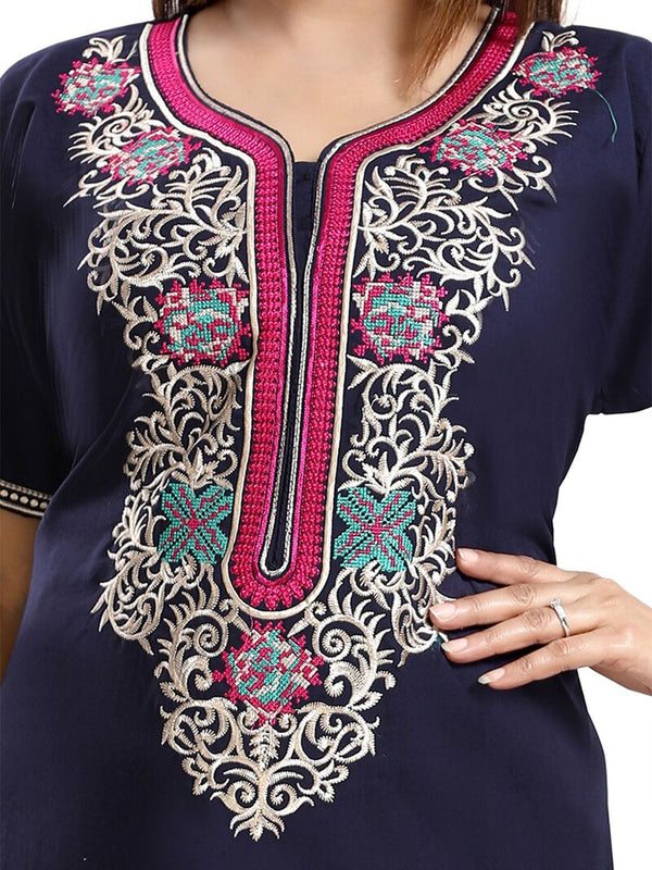 Be You Ethnic Motifs Embroidered Maxi Nightdress