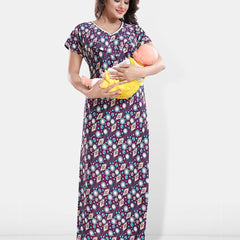 Be You Printed Satin V-Neck Maternity Maxi Nightdress