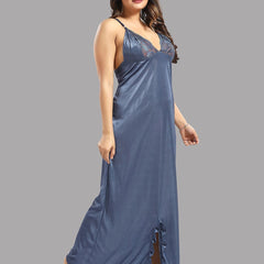 Be You Blue Satin Maxi Shoulder Straps Nightdress