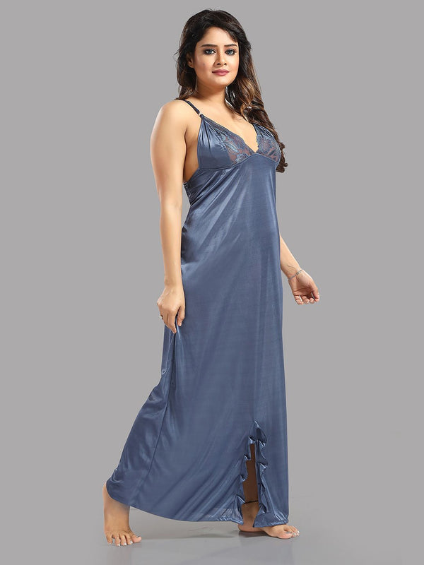 Be You Blue Satin Maxi Shoulder Straps Nightdress