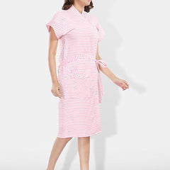 Be You Peach Striped Cotton Drawstring Knee Length Bath Robe-2XL